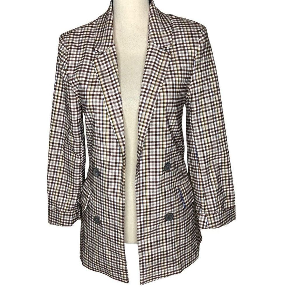 NEW Love Tree Plaid Versona Light Academia, Preppy Open Front Boyfriend Jkt Sz S